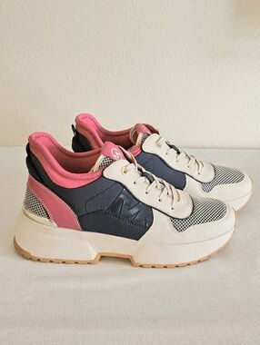 Michael Kors Chunky Platform Sneakers Navy Pink Cream – Colorblock Trainer Shoes